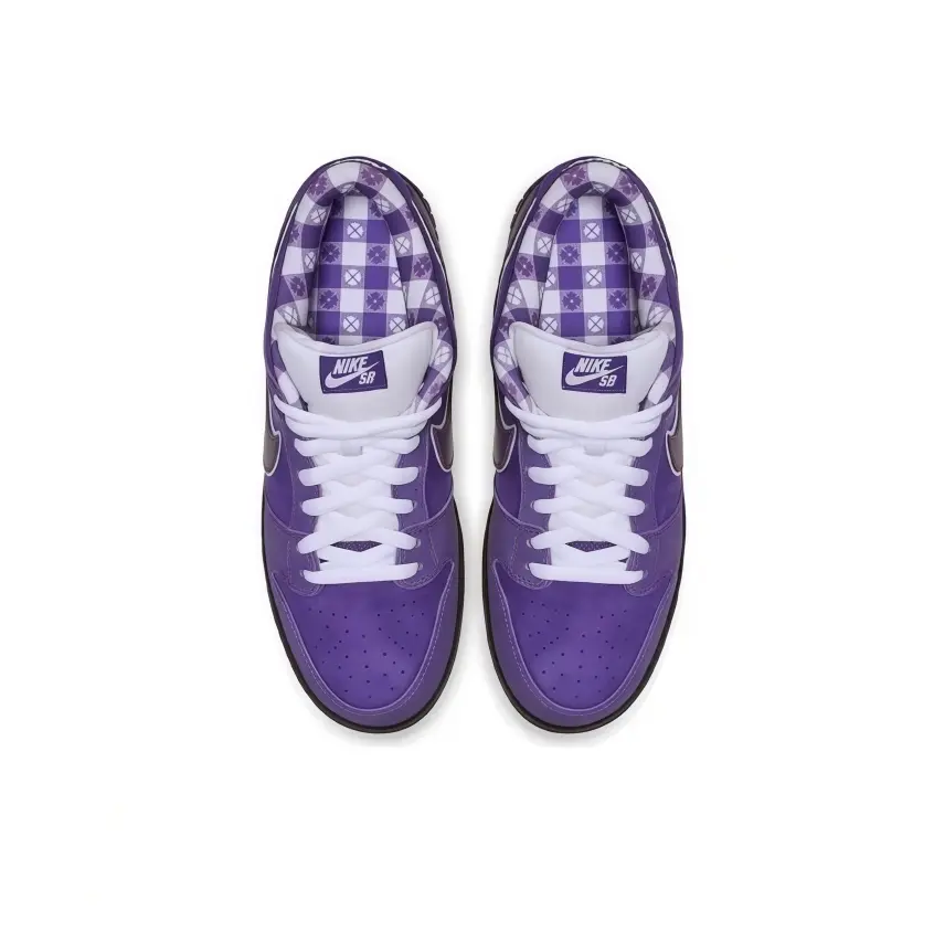 Deep Purple Monochrome Low Top Sneakers, Nubuck Suede Upper, White Laces, Dark Purple Swoosh, Black Sole, Classic Dunk Style Street Shoes