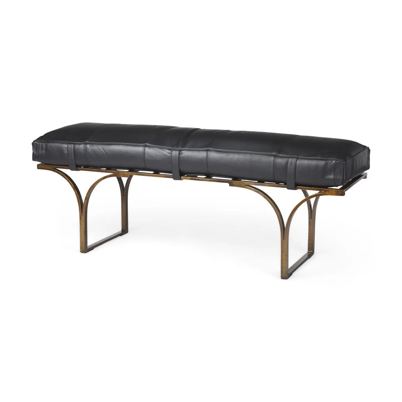 Jessie Black Leather Seat W/Gold Metal Base Accent Bench