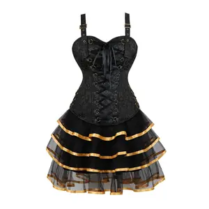 MILALEE 2PC Corset Dress for Women Moulin Rouge Costume Steampunk Corset Pirate Skirt Halloween Cosutmes 71003/7017