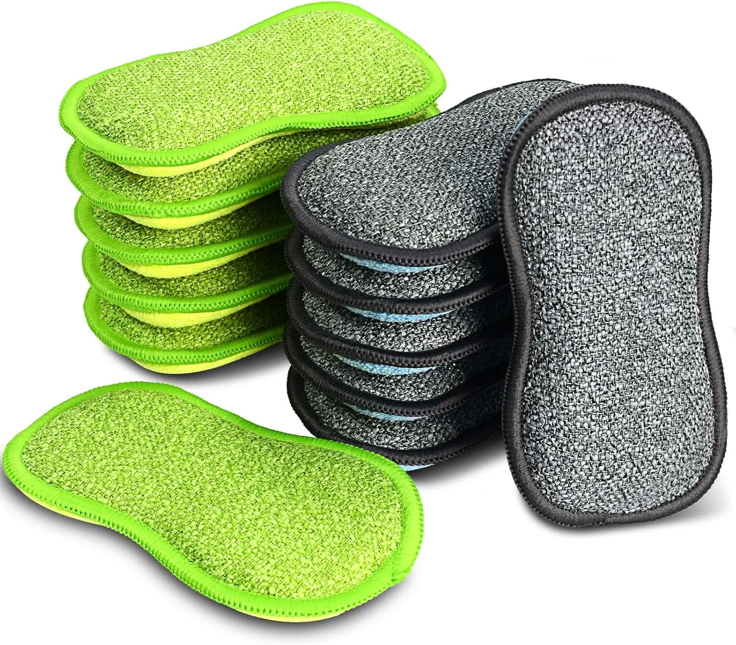 SmilePowo 12-Pack Household Multi-Purpose Scrub Sponges - Non-Scratch Microfiber Scrubber, Heavy-Duty Stainless Scouring Power, Durable Polyurethane, Countertop-Safe for Kitchen Dishes, Stainless Steel Pans (Replaces Steel Pads) Home Cleaning Essential