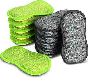 12 Pack Multi-Purpose Scrub Sponges for Kitchen by SmilePowo Non-Scratch Microfiber Sponge Along with Heavy Duty Scouring Power - Effortless Cleaning of Dishes, Pots and Pans