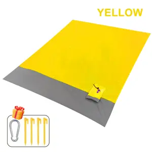 Extra-Large Outdoor Folding Beach Mat (Yellow & Grey) | 140 x 200 cm Picnic Blanket | Two-Person, Sand-Proof, Moisture-Resistant, Portable Camping Mat