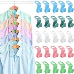 100 count Hanger Connector Hooks, Space Saving Hooks and Clips for Plastic Hangers (5 Color)
