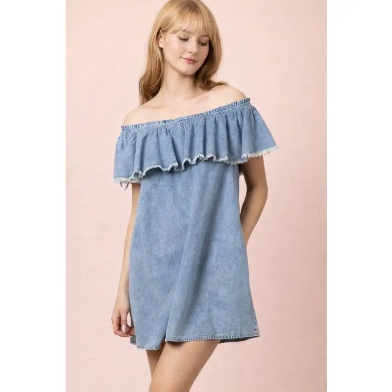 Chambray Ruffle Dress