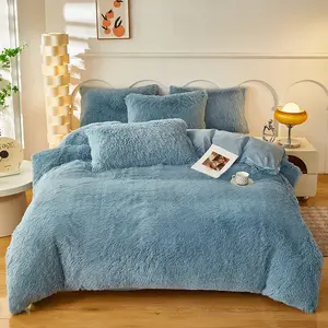 3-Piece Plush Fluffy Bedding Set, & Long Pile Soft Winter Comforter Cover, Includes 1Duvet cover+2Pillowcases, No Filler Machine Wash