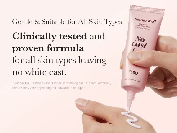 Product Introduction of [NEW] [medicube] No Cast Just Glow Collagen Sunscreen | SPF 50 Broad Spectrum Face Sunscreen | Lightweight, Non-Sticky, Hydrating Formula | No White Cast or Residue | Peptide, Cica for Soothing & Natural Glow 9