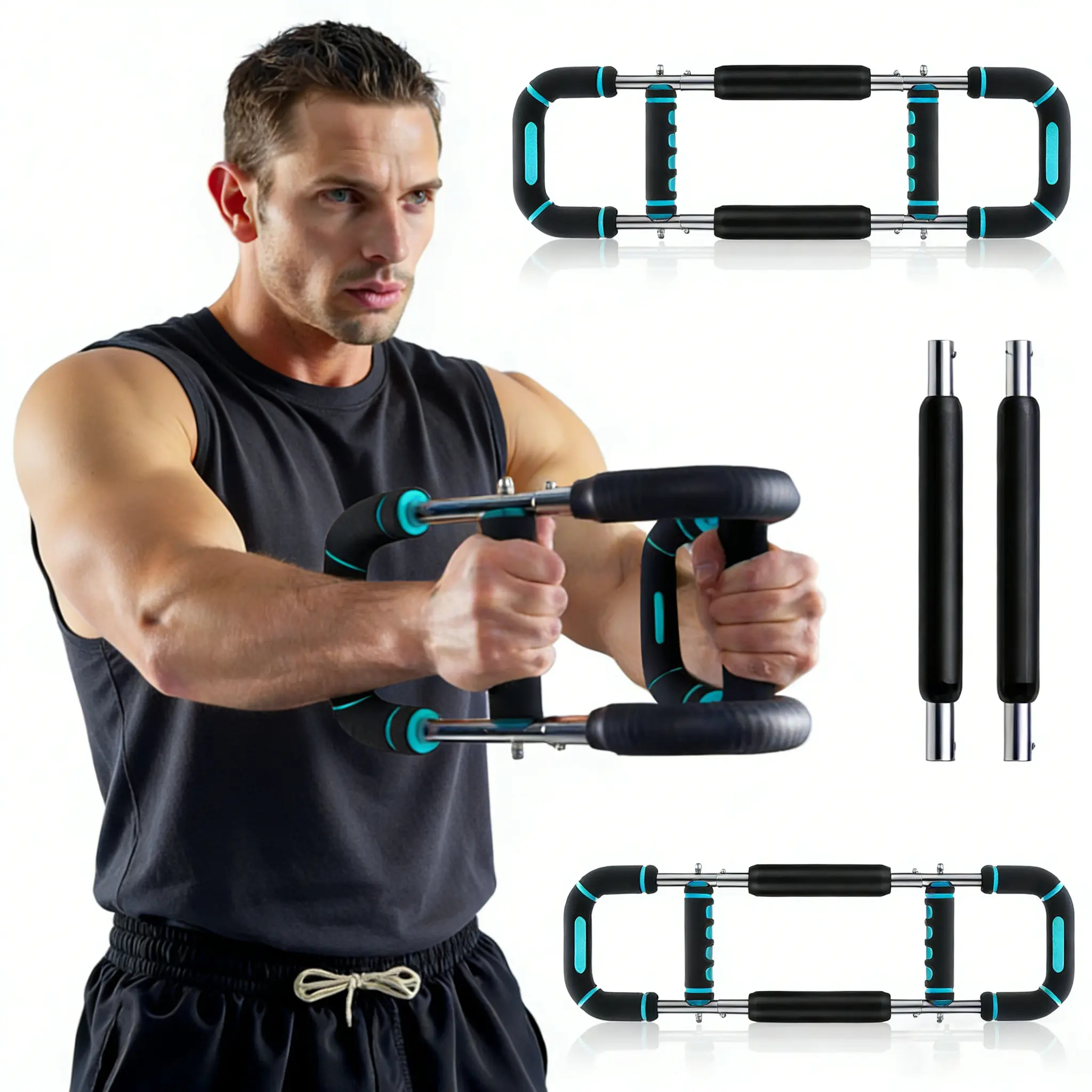 Adjustable Resistance Power Twister Bar - Men's Arm & Chest Workout Equipment, Compact Portable Hand Strengthener, Home Exercise Equipment with Adjustable Handle