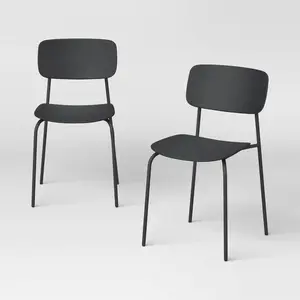 2pk Molded Plastic with Metal Base Dining Chair Black - Room Essentials