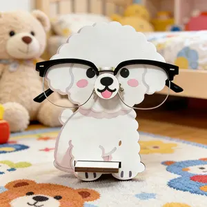Wooden Cute White Bichon Dog Glasses Frame - Wooden glasses and fashionable glasses display rack, cute pure white Bichon dog shaped desktop storage rack, suitable for bedside tables and home offices