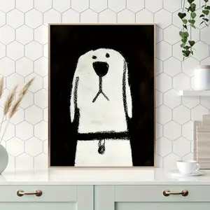 Minimalist Black and White Dog Canvas Poster, Abstract Cute Pet Wall Art, Unframed Aesthetic Print for Bedroom, Nursery, Living Room, Pet Lover Gift (Frame Not Included)