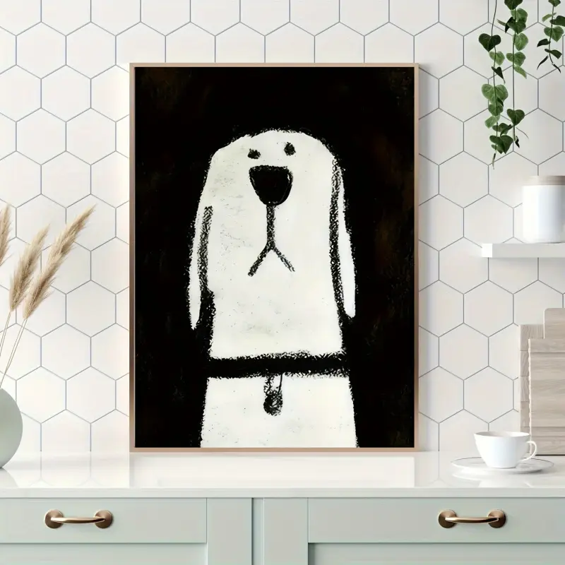 Minimalist Black and White Dog Canvas Poster - Unframed, Fade-Resistant, Multi-Size Home Decor Print, Cute Abstract Pet Wall Art for Bedroom, Kid Room, Pet Lover Gift for Wardrobe (20X30inch(50×75Cm) Option, Frame Not Included)