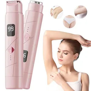 Rechargeable 2-in-1 Bikini Shaver with LED Display Pink USB Charging 2 Attachments for Bikini Line Underarms Legs Arms Gentle Hair Removal Cordless Waterproof Low Noise