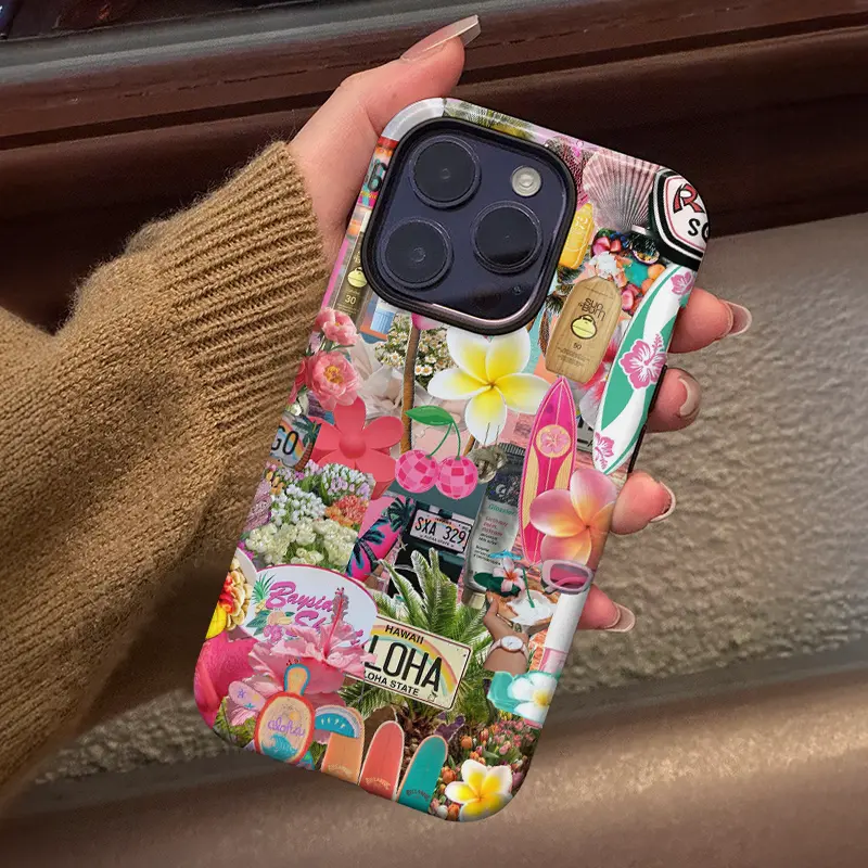 Vintage Collage Phone Case, Shockproof Rugged Cover Dual Layer Soft TPU Hard PC Bumper Hard Shell Design for iPhone 11 12 13 14 15 16 Pro Max Plus Y2K