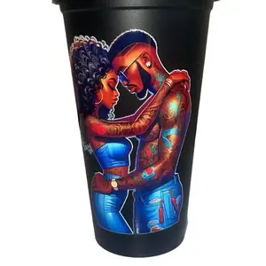 Custom Hard Plastic Cup with Top Featuring Intimate Couple Design for Romantic Moments