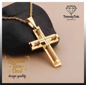 "The Radiance of Faith" Gold, Silver and Black Cross Pendant Necklace - Architectural Geometric Hip-hop Style for Both Men and Women - Bold Street Jewelry for Nightclubs, Designed for Your Flash Sale Deals! mens  3d  cross  necklace faith jewelry