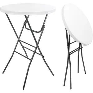 Table 28in Portable Folding Bar Height Table, Compact Round High Top Plastic & Steel Bistro with Removable , for Indoor Outdoor RV Patio Catering Parties Commercial Events-1pc