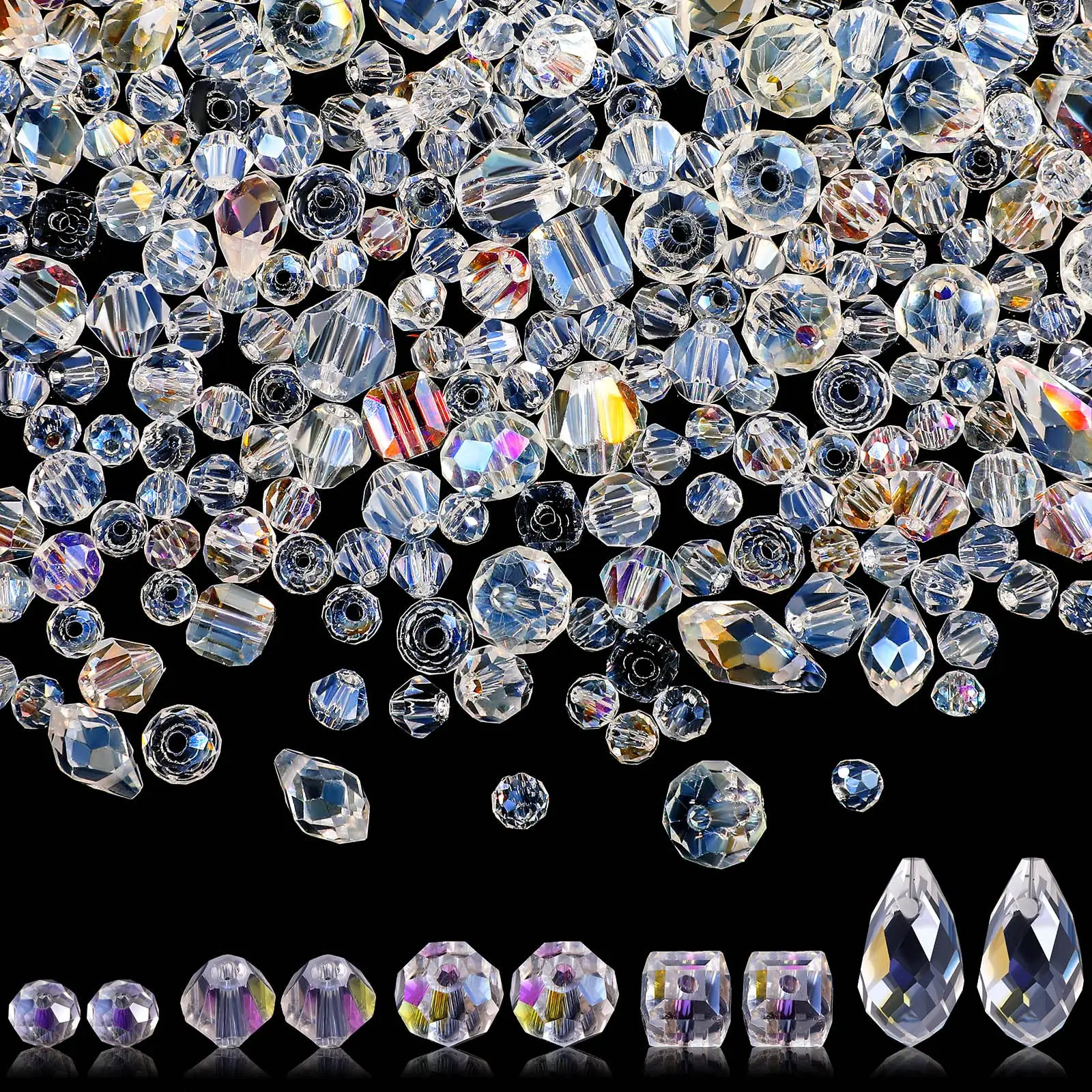 1280pcs Assorted Crystal Glass Beads, Faceted Teardrop & Rondelle for Jewelry Making DIY Crafts