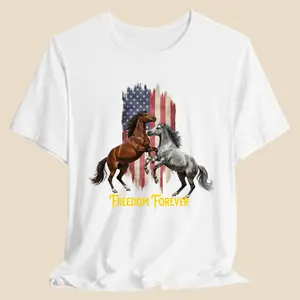 Women's Freedom Forever Mustang Fight Short-Sleeve Round Neck Soft Fabric T-Shirt, Bella+Canvas 3001, Comfortable Fit
