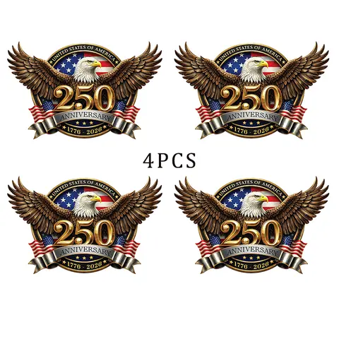 4PCS USA 250th Anniversary Car Decals, SummerVibes, Patriotic 1776-2026 Independence Day Vinyl Stickers for Car Truck Window Laptop, American Flag Bumper Decor