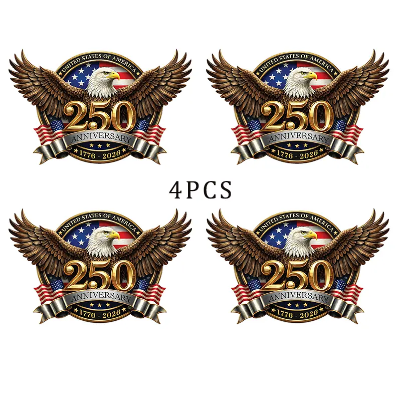 4PCS USA 250th Anniversary Car Decals, SummerVibes, Patriotic 1776-2026 Independence Day Vinyl Stickers for Car Truck Window Laptop, American Flag Bumper Decor