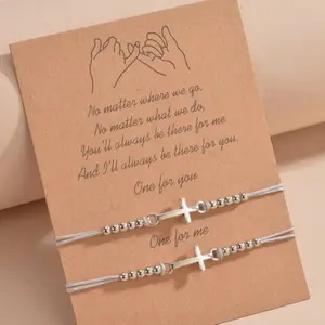 Summer Simple Plain Personalized Cross Weave Design Beaded Bracelets, Adjustable, Bracelet For Couples, Couple Or Friendship Bracelets Set, Fashion Creative Alloy Accessories Gift, Valentine's Day, Gift