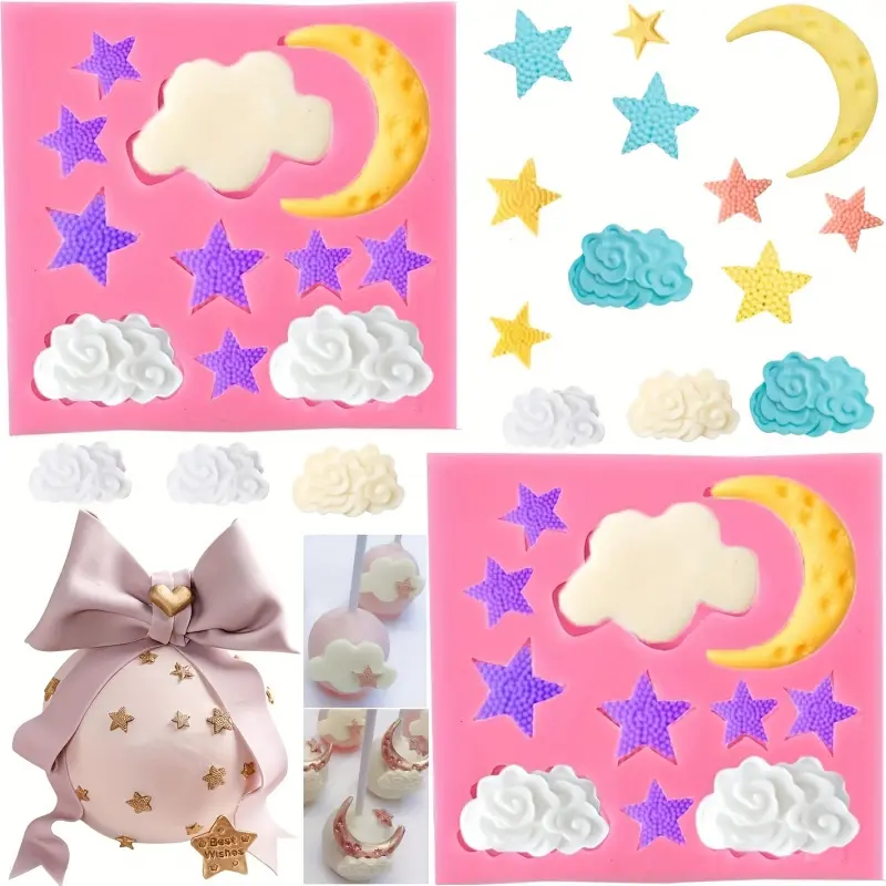 2-piece Moon and Star Silicone Mold Set for Cake Decoration, Chocolate, Frosting, Cookies, Clay Resin Casting - DIY Baking Tools, Pendant Molds