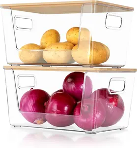 2 Set Pantry Organizer and Storage, Stackable Trash Bag Dispenser Clear  Kitchen Counter Pantry Baskets for Potato, Onion, Produce, Fruit, Vegetable, Snack, Trash Bag Holder with  Lid