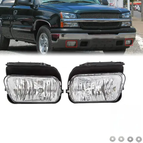 HECASA Pair of 40W Polycarbonate Automotive Bumper Fog Auxiliary Lights with Bulbs - Direct Bolt-On, Direct Fit, Driver & Passenger Side, Compatible with 2003-2007 Silverado, 2007 Chevy Silverado Classic, 2002-2006 Chevy Avalanche 1500, Car Accessories