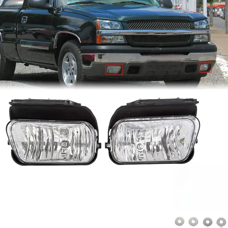 HECASA Pair of 40W Polycarbonate Automotive Bumper Fog Auxiliary Lights with Bulbs - Direct Bolt-On, Direct Fit, Driver & Passenger Side, Compatible with 2003-2007 Silverado, 2007 Chevy Silverado Classic, 2002-2006 Chevy Avalanche 1500, Car Accessories