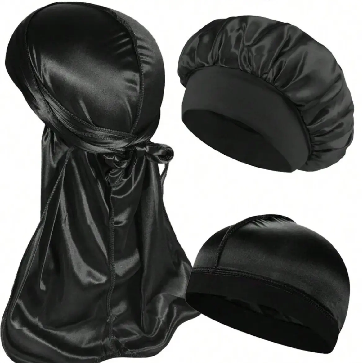 Men's Solid Color Wide Brim Bonnet, Sleep Cap, and Headscarf Set - Casual/Daily Headwear