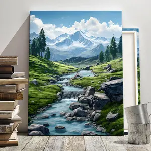Mountain & River Pattern Canvas Painting with Frame, 1 Count Modern Art Print, Wall Art Decor for Home Living Room Bedroom Office