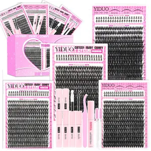 YIDUO 2 Box Eyelash Book Kit 2 Pcs Bond and Seal Included | 1120 Pcs Eyelash Extension Kit 40D + 50D + 60D+ 80D + Bottom Lash Clusters Mix Style D Curvature Volume Soft Individual False Eyelashes With Remover & Tweezers | Perfect for Beginners