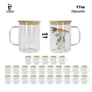Icesip 25pcs/ctn 17oz sublimation clear glass Cup Mug with bamboo lid for Custom Gifts for Corporate Events, Sports & Weddings