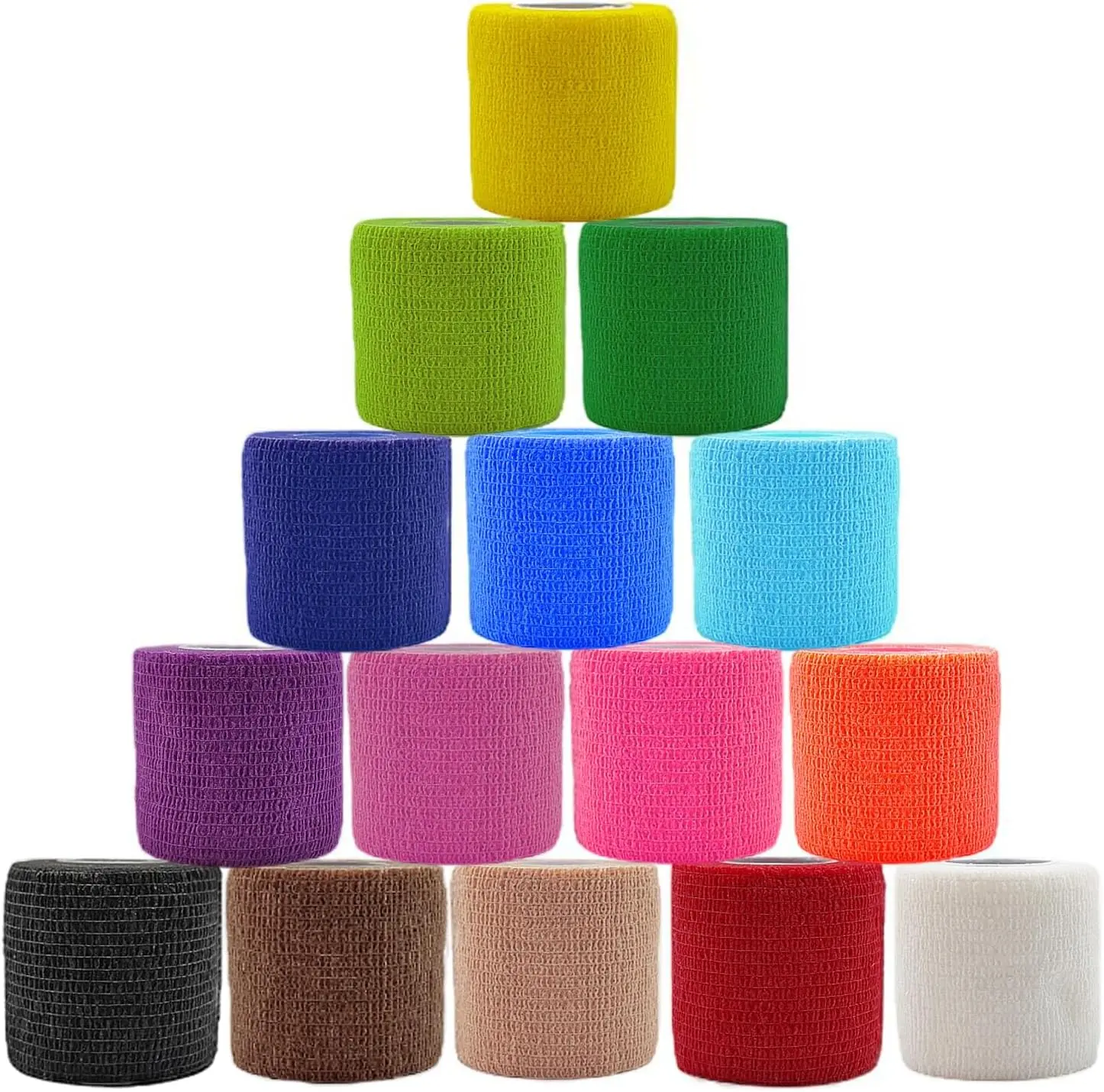 15 Pack 2" x 5yd Self-Adhesive Non-Woven Vet Wrap, Breathable Elastic Cohesive Bandage for Athletic Wrist/Ankle Support, Outdoor Sports Use