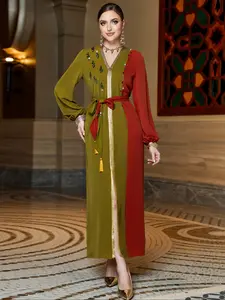 Women's V-Neck Patchwork Dress, Casual Fashionable Women's Clothing, Comfortable & Stylish Design, Perfect for Daily Wear