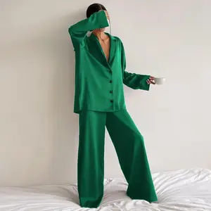 Women's Satin Button-Down Pajama Set - Luxurious and Stylish with Multiple Color Options | Silky Soft Loungewear, Perfect for Nighttime Relaxation and Daytime Casual Looks, A Must-Have Fashion Loungewear Item