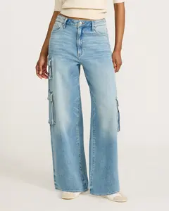 Express Low Slung Medium Wash Baggy Cargo Jeans