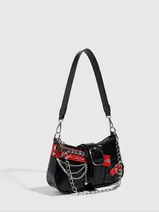 Fashionable Y2k Style Chain & Heart Design Underarm Bag, Stylish All-match Shoulder Bag, New Fashion Zipper Star Design Shoulder Bag for Women, Heart Studded Bag, Purse Crossbody Bag, Casual Crossbody Bags, Crossbody With Chain