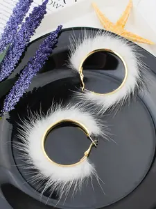Women's Winter Fur Earrings, Round Circle Design, Exaggerated Style, Perfect for Women, Ideal for Daily Wear & Special Occasions