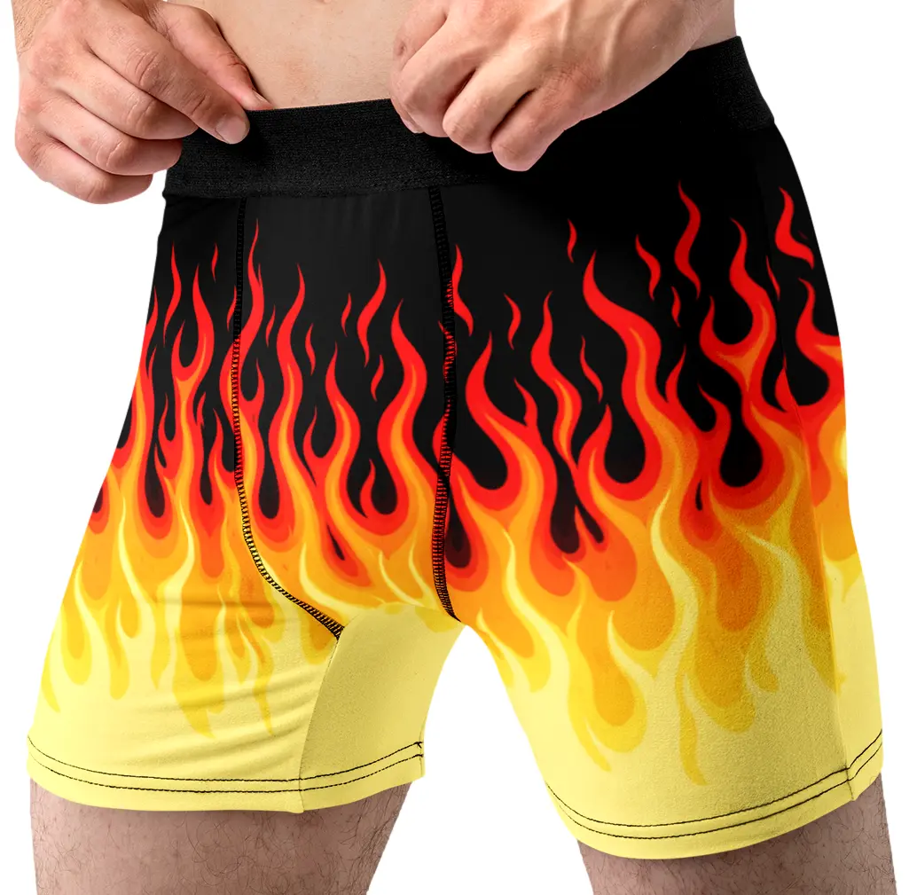 Random Stock Apparel Flame Print Men's Boxer Briefs Fire Graphic Novelty Underwear