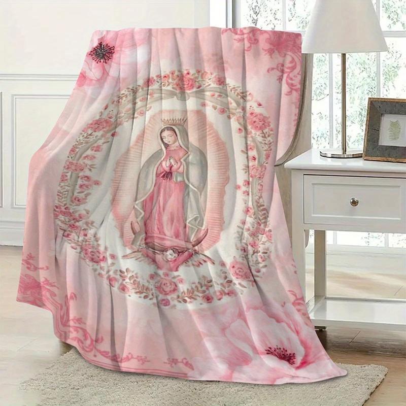 Virgin Mary Printed Flannel Blanket Soft Funny Throw Blanket Cozy Lightweight Plush Portable Cover Blanket For Sofa,Warm Gift For Birthday,Christmas,Multiple Blankets