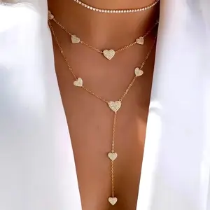 High Quality Micro Pave White CZ Heart Charm Link Chain Necklace Minimal Delicate Fashion Jewelry