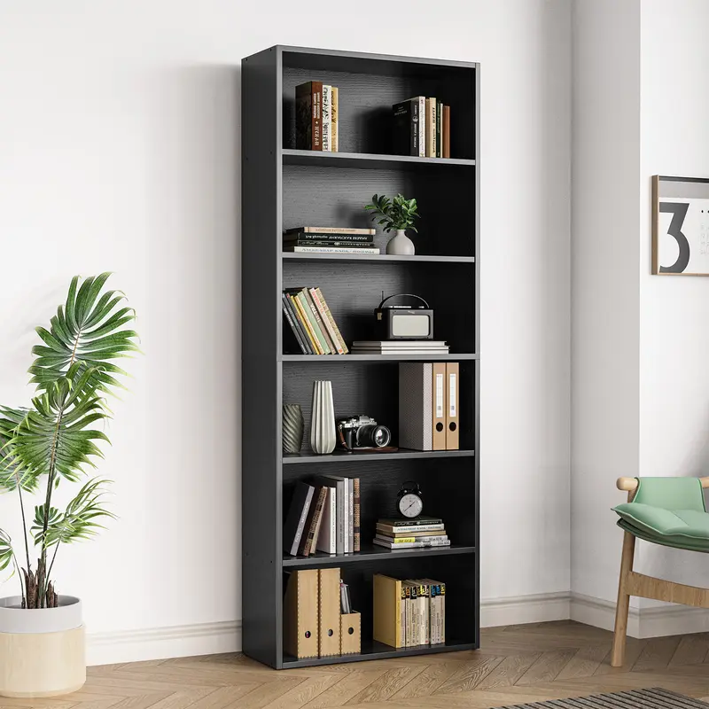 Industrial 5 Shelf Bookcase - Large 53 Inch Tall Floor Standing Open Bookshelf for Home Office, Living Room, and Bedroom Storage