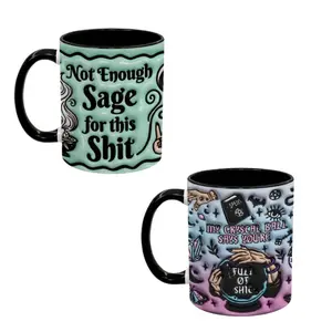 2D Effect Witchy/Wiccafun Quote Mug "Not Enough Sage For This Shit/ My Cryscal Ball Says You're Full Of Sh*t" Witchy Vibes Mug - wic10213/4  Ceramic Classic Cup Drinkware Stylish