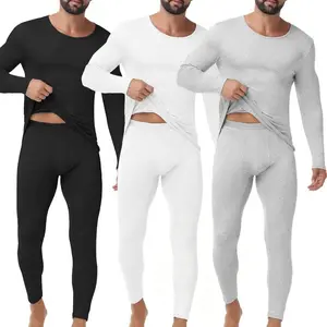 1/2 Pack Men Base Layer Breathable Lightweight Stretchy Thermal Underwear Long Johns Long Sleeve Set Fabric Menswear Outdoor Polyester Spandex Clothes Sports Plain Crewneck Grey