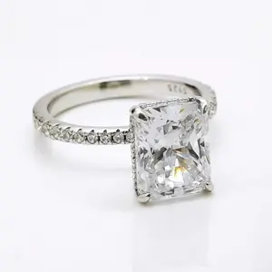 Radiant Cut Cubic Zirconia CZ Engagement Rings Platinum Plated Sterling Silver princess cut ring halorings