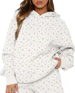 BAIGRAM Women Oversized Ditsy Floral Fleece Hoodies Snowflake Print Hooded Sweatshirt 2025 Y2K Aesthetic Fall Pullover
