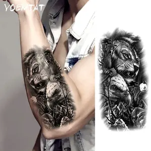 Waterproof Temporary Tattoo Sticker Black, Lion, Leopard, Eagle, Bird, Wolf, Forest, Mountain, Wings, Totem Body Art Arm Fake Tattoos Sleeve For Women Men Aldult Hands Shoulders Waist Abdomen Legs Ankles Aesthetic Tattoo Merch