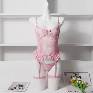 Women's Lingerie Set  Lace Bodysuit with Stockings Floral Lace Garter Underwear Underwear Clothes Teddy Baby Dolls with High Thighs