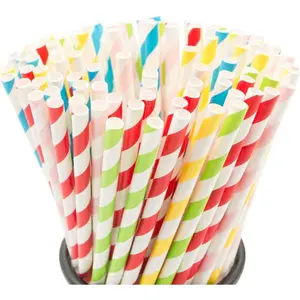 100PCS Biodegradable Paper Straws Bulk, Assorted Rainbow Colors Striped Drinking Straws for Juice, shakes,  Coffee,Soda, Milkshakes, Smoothies,Celebration Parties and Arts Crafts Projects